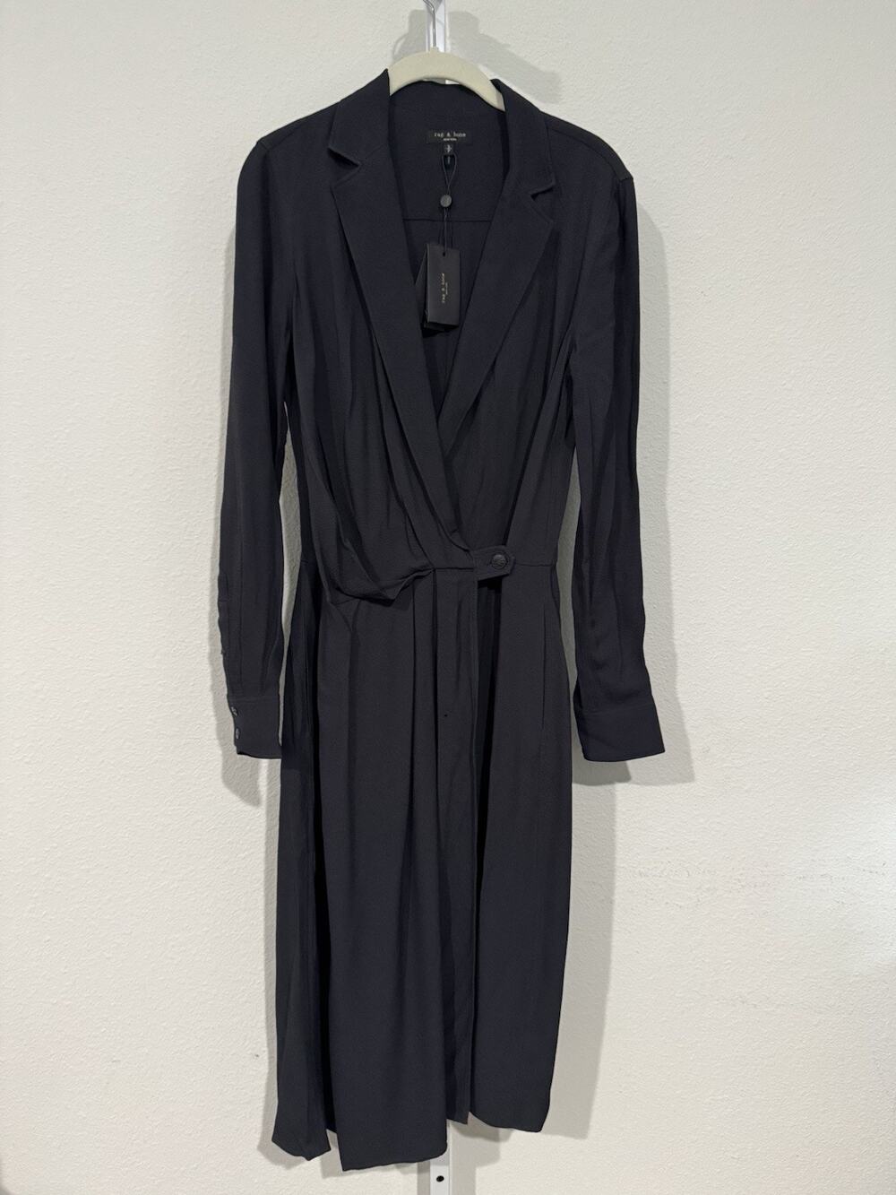 Rag & Bone Dean Draped Twill Long Sleeve Wrap Dress Black Size S NWT $450
